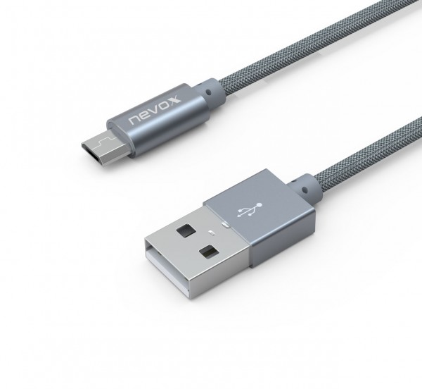 2M - Micro USB Kabel Nylon geflochten - silbergrau